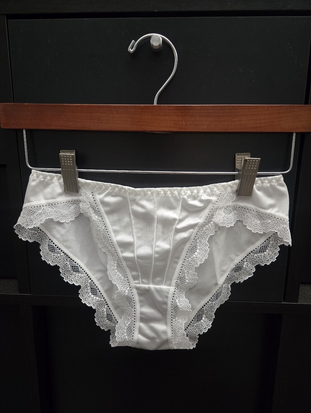 Women's Lace Trim Satin Panties - White